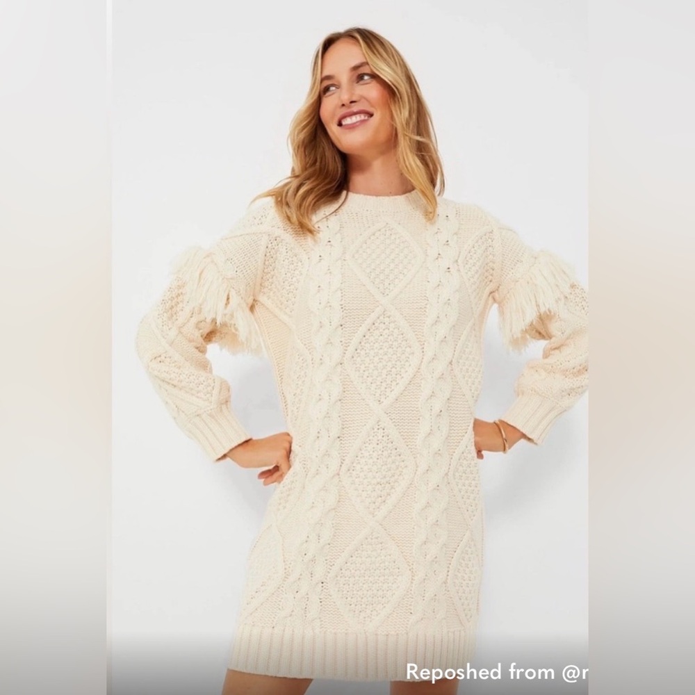 Lemon Cream Cable Knit Sweaterdress